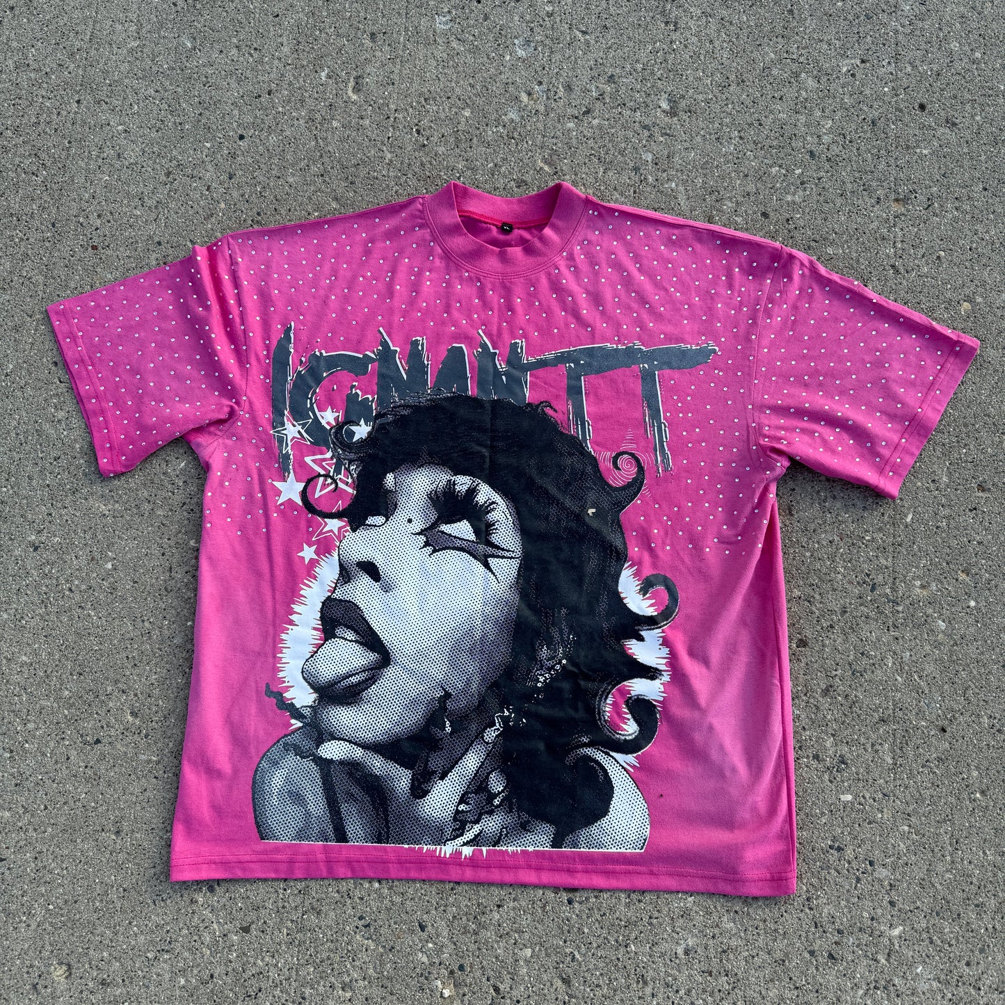 Rhinestoned Pink Oversized Graphic Tee