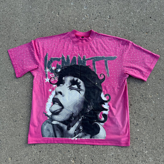 Rhinestoned Pink Oversized Graphic Tee