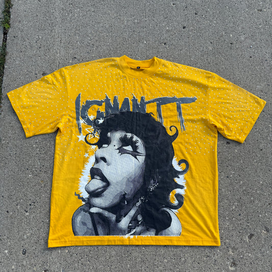 Rhinestoned Yellow Oversized Graphic Tee
