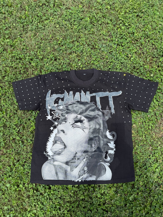 Rhinestoned Black Oversized Graphic Tee